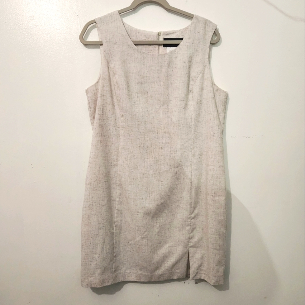 Sag Harbor 16 Petite Tan Linen Rayon Shift Dress Lined Sleeveless Neutral 16P
